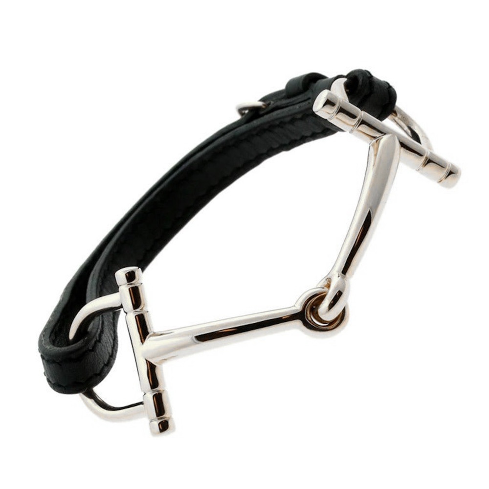 Hermes Sterling Silver Horsebit Leather Bracelet